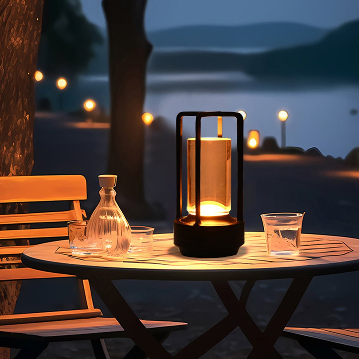 Lámpara de mesa recargable tipo farol Brasela en un dormitorio acogedor – imagen 7