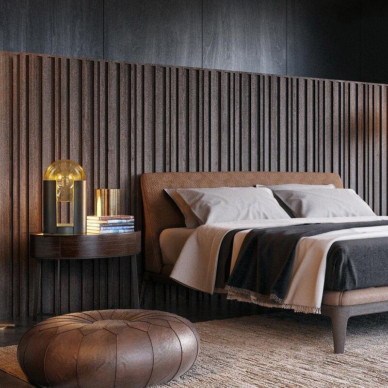 Lámpara de mesa de cristal Tolvia – en un dormitorio de madera oscura