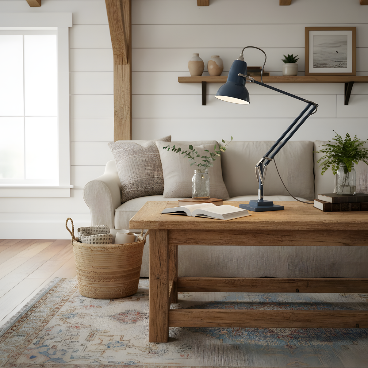 Lámpara de escritorio industrial Quinela sobre un escritorio de madera – imagen 11