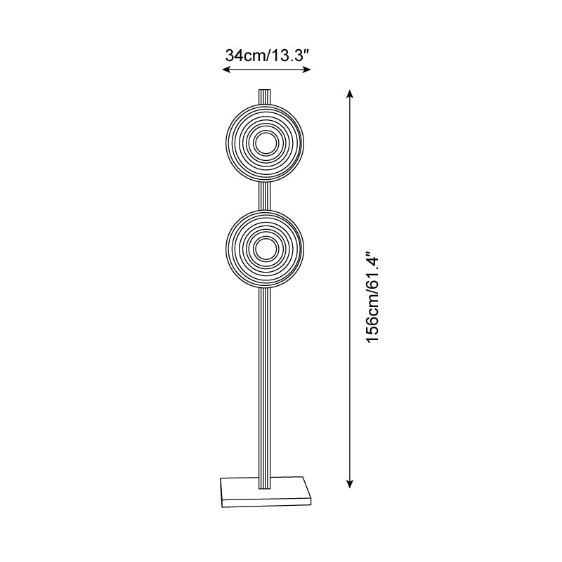 Lámpara de pie de madera con dos discos Radeva – dibujo con medidas