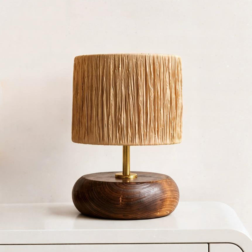 Rafela - Lámpara de Mesa de Rafia y Madera Estilo Natural