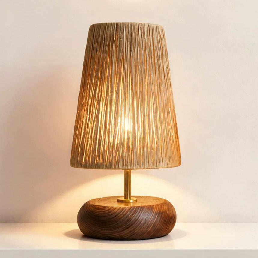 Lámpara de mesa de rafia y madera Rafela sobre una mesita auxiliar – imagen 6