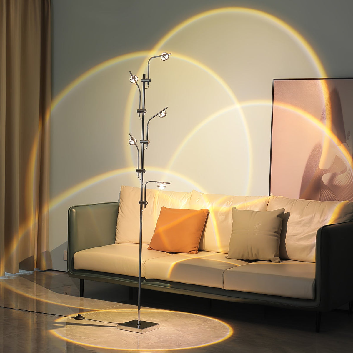 Lámpara de pie LED Ramelda con lentes de cristal en un salón contemporáneo – imagen 4