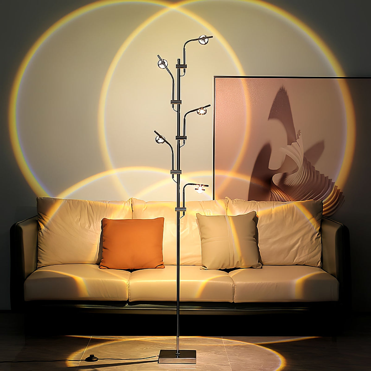 Lámpara de pie LED Ramelda con lentes de cristal en un salón contemporáneo – imagen 10