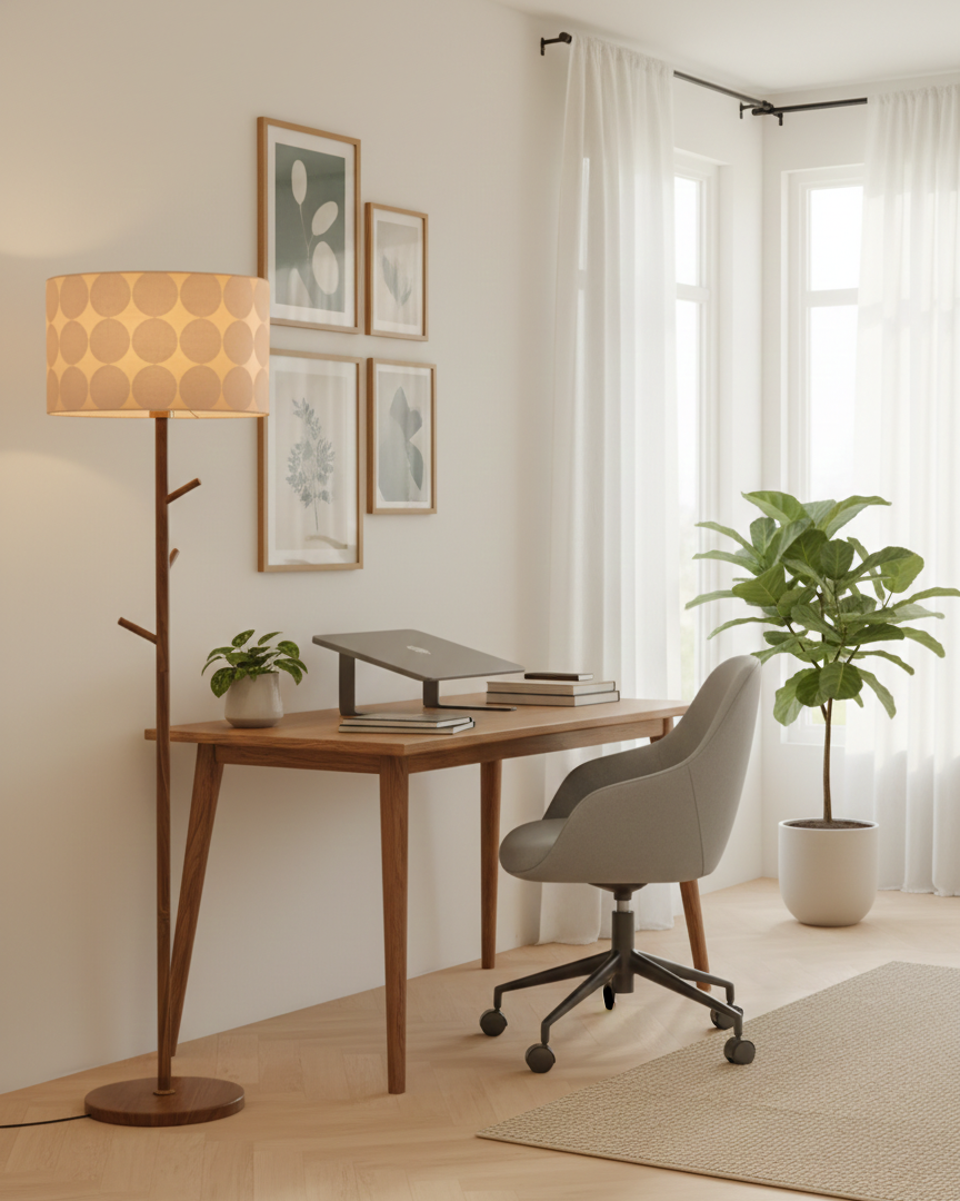 Lámpara de pie perchero Ramiela en un dormitorio de estilo nórdico – imagen 7