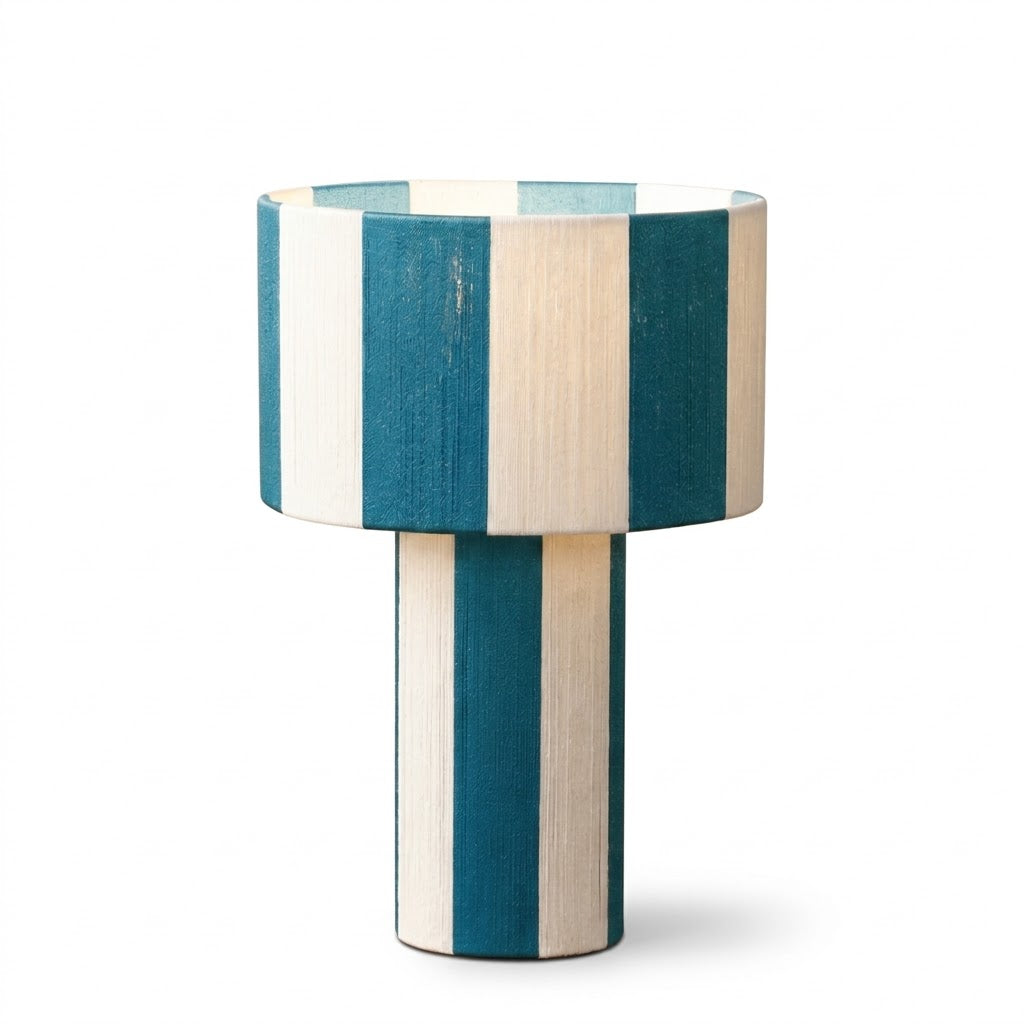 Lámpara de mesa a rayas Rayuna – color verde azulado con rayas crema