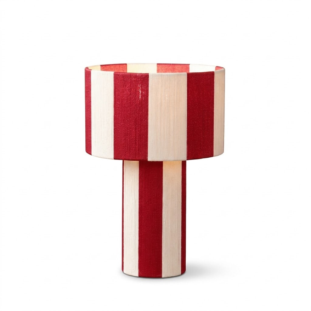 Lámpara de mesa a rayas Rayuna – color rojo con rayas crema