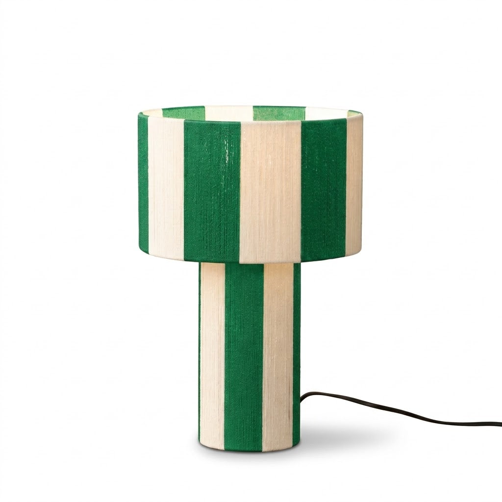 Lámpara de mesa a rayas Rayuna – color verde con rayas crema