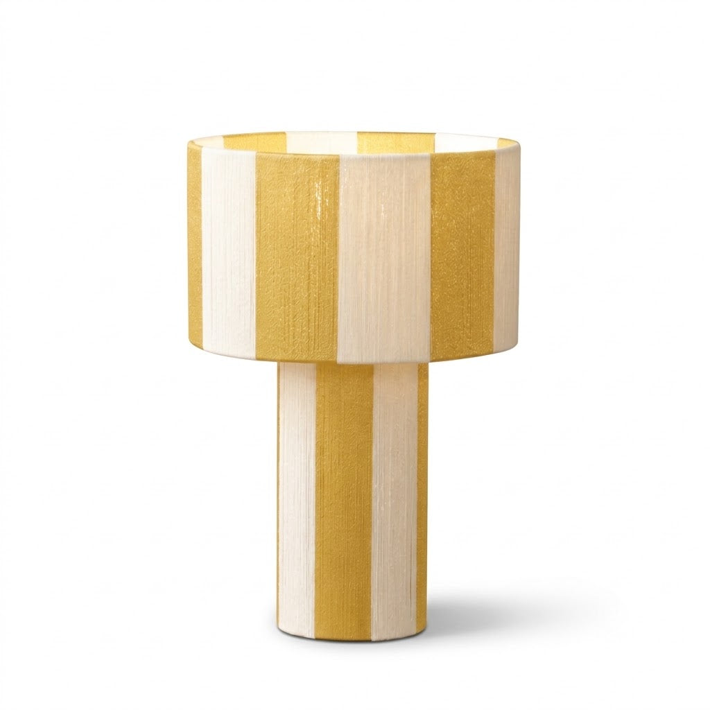 Lámpara de mesa a rayas Rayuna – color mostaza con rayas crema