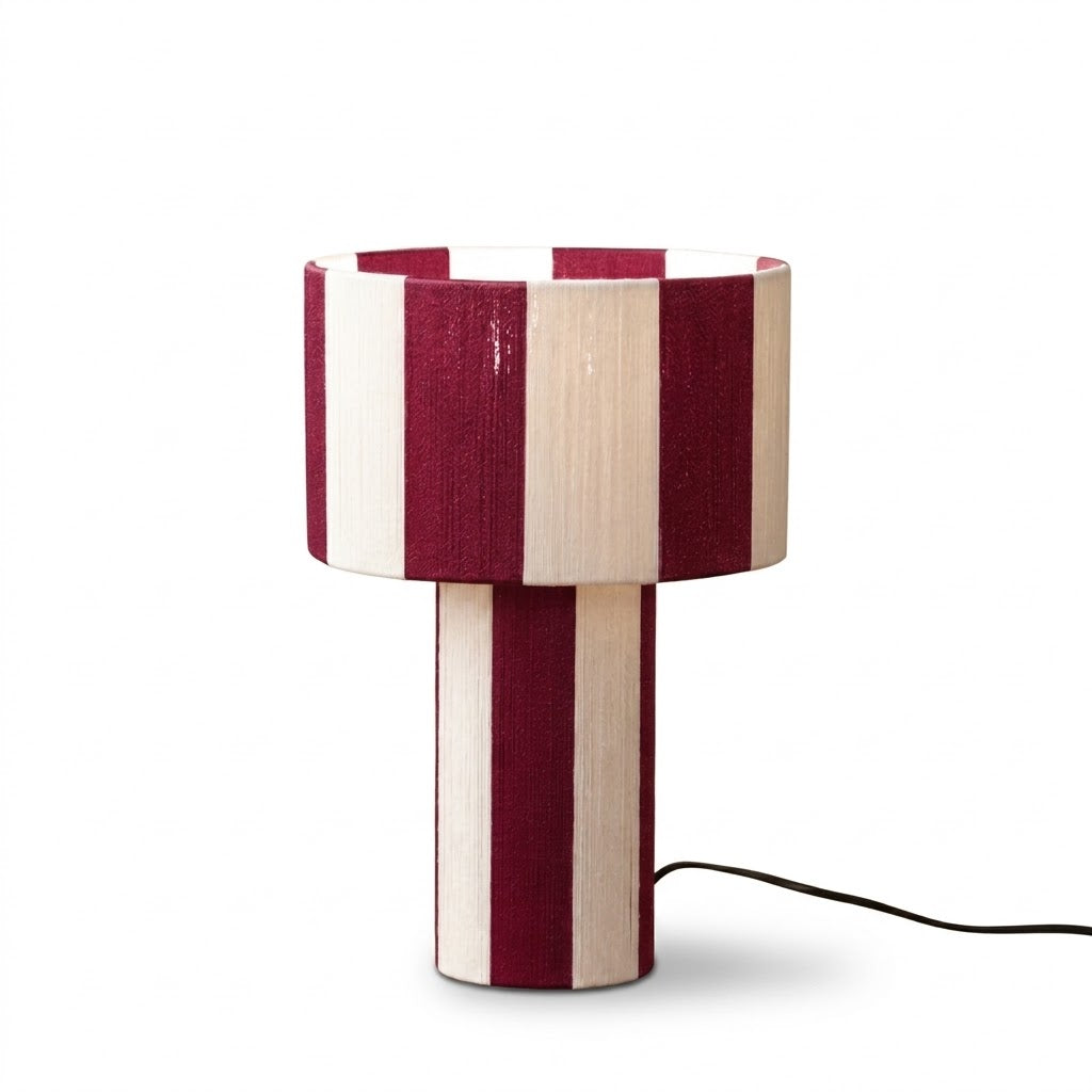 Lámpara de mesa a rayas Rayuna – color burdeos con rayas crema