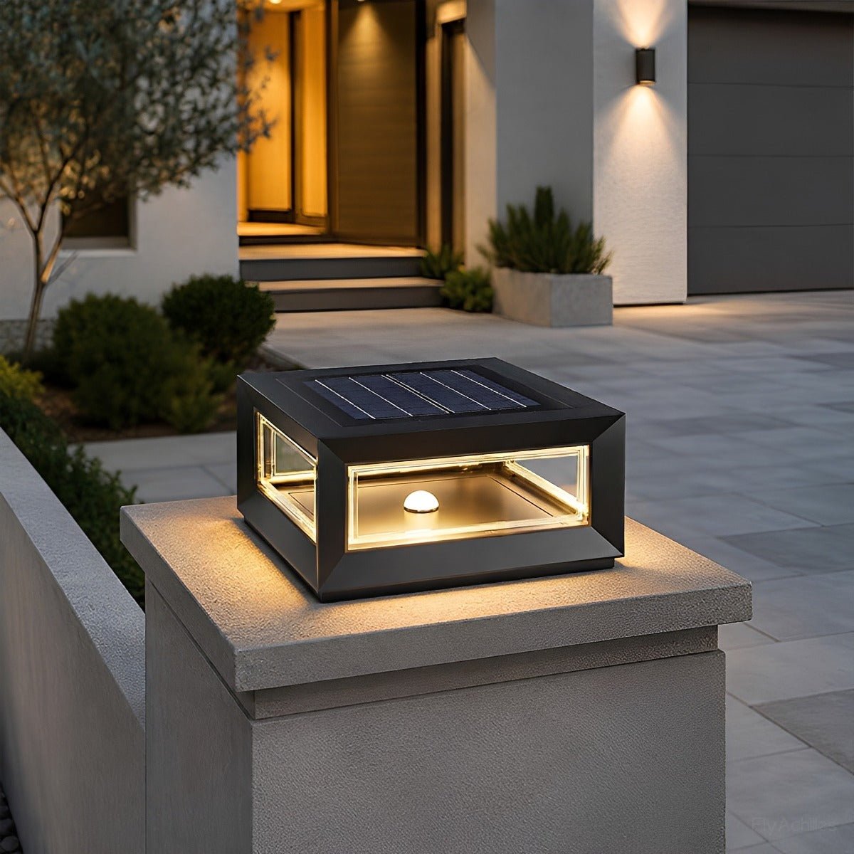 Ortesa - Lámpara de Pilar Exterior LED Cuadrada Solar o Cableada Negra