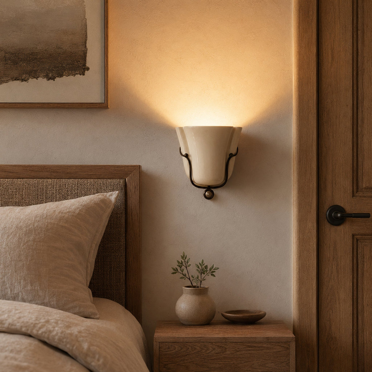 Aplique de pared de cerámica Zelmira – aplique blanco junto a la cama