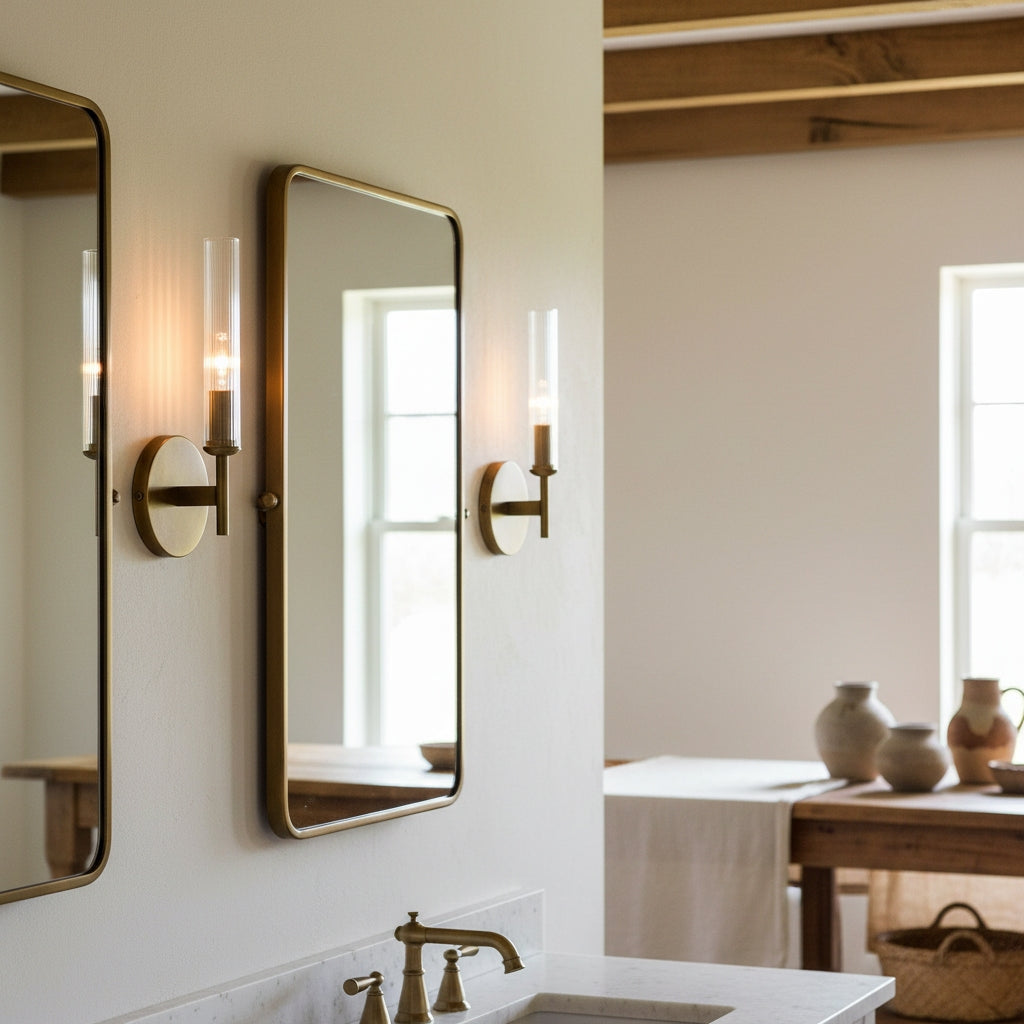 Aplique de pared de cristal estriado Junquela en un baño luminoso – imagen 12