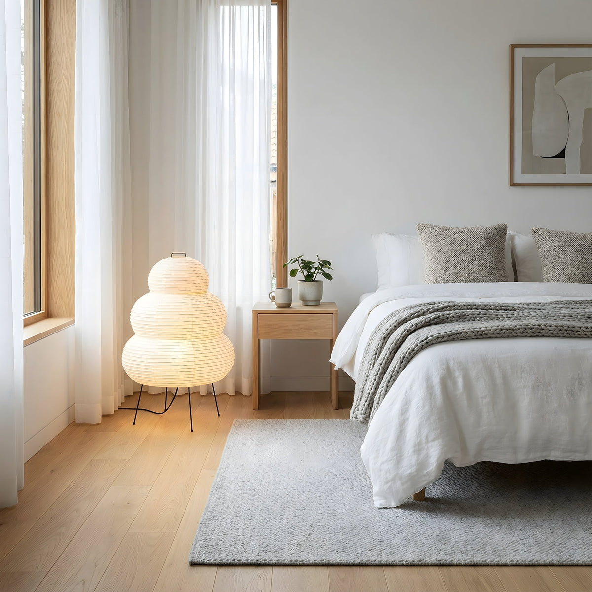 Lámpara de papel de arroz Cumela en un salón de estilo japonés – imagen 3