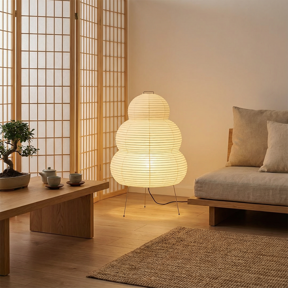 Lámpara de papel de arroz Cumela en un salón de estilo japonés – imagen 4
