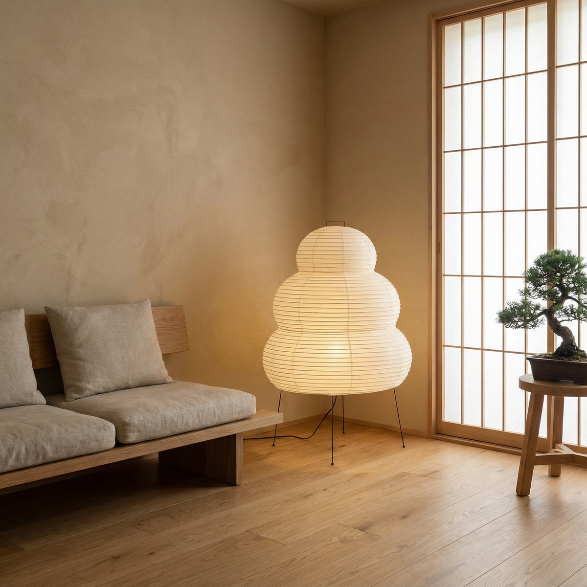 Lámpara de papel de arroz Cumela en un salón de estilo japonés – imagen 6