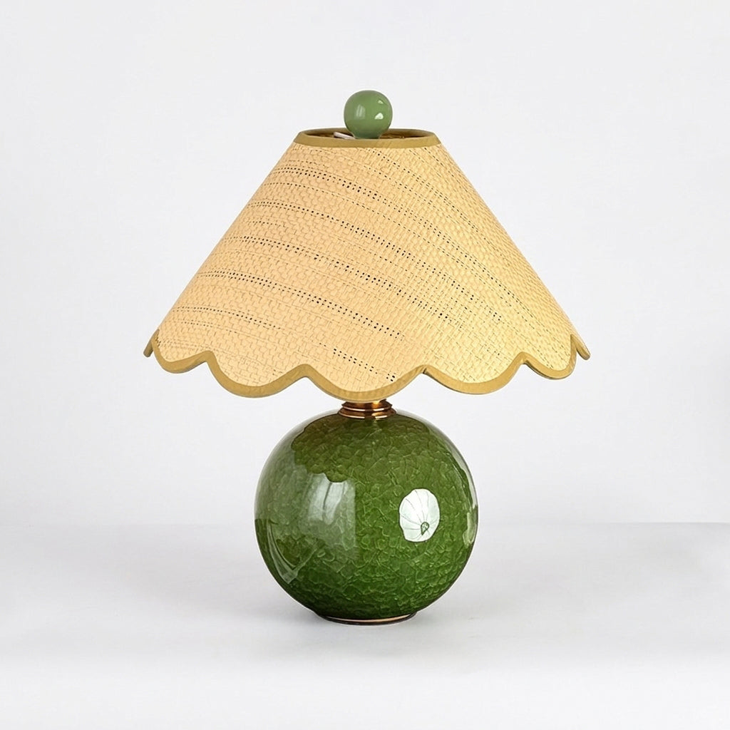 Lámpara de mesa de cerámica Rizona – verde bosque con pantalla cónica