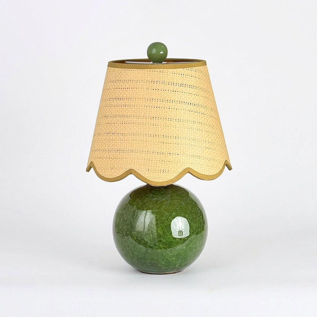 Lámpara de mesa de cerámica Rizona – verde bosque con pantalla tambor