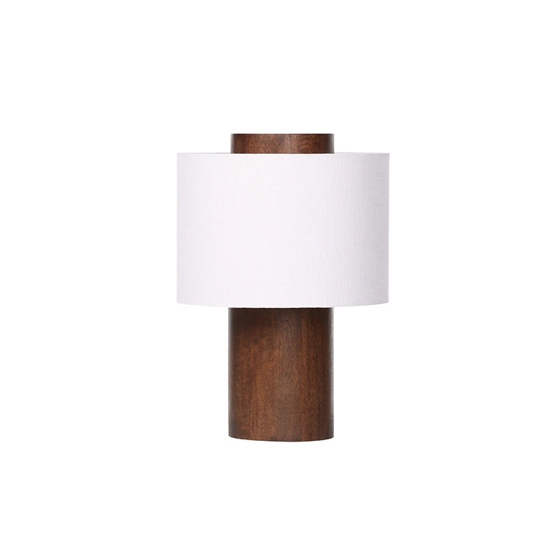 Lámpara de mesa de madera Robira – vista frontal con la pantalla blanca envolvente