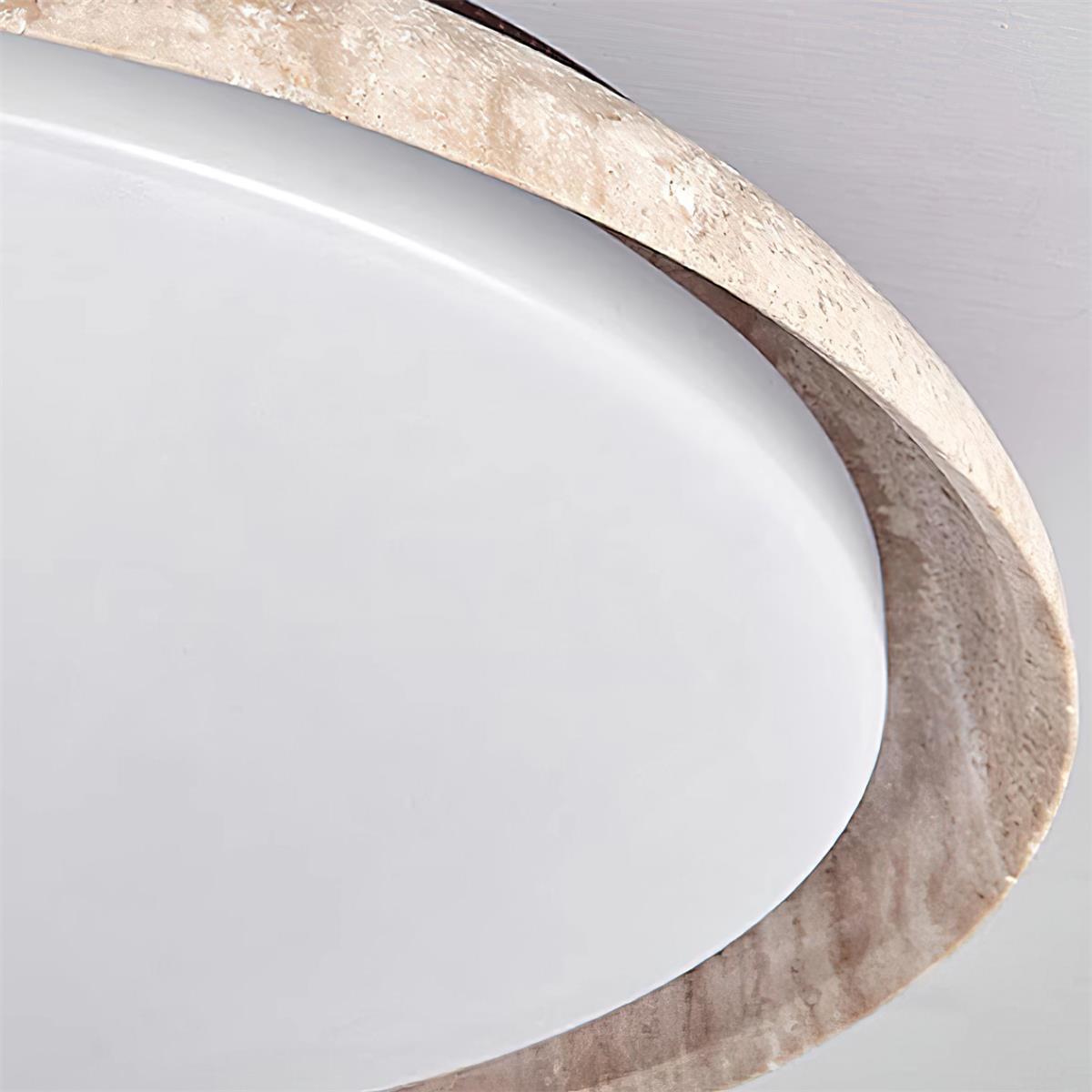 Plafón LED de techo Calerra con aro de travertino – detalle del aro de piedra