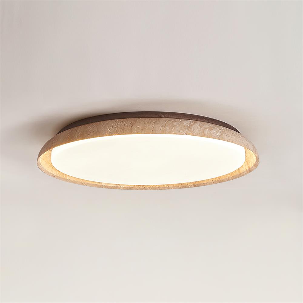 Plafón LED de techo Calerra con aro de travertino en un salón de estilo japandi – imagen 12