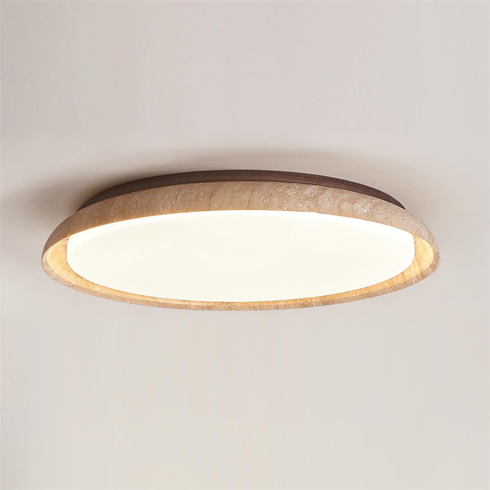 Plafón LED de techo Calerra con aro de travertino en un salón de estilo japandi – imagen 14