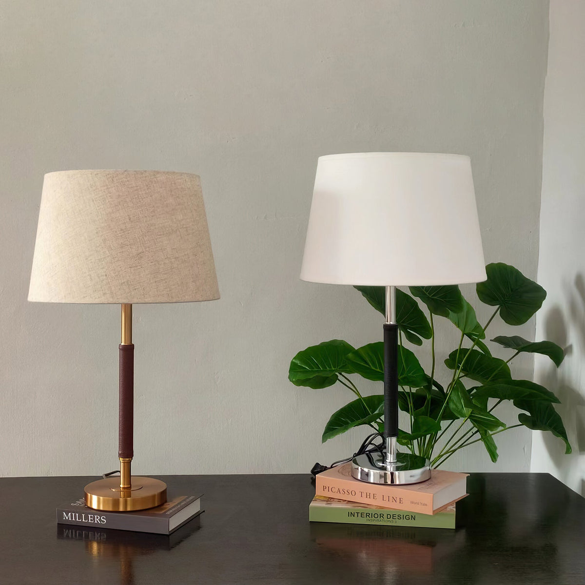 Lámpara de mesa Ruanel – las dos versiones de color juntas