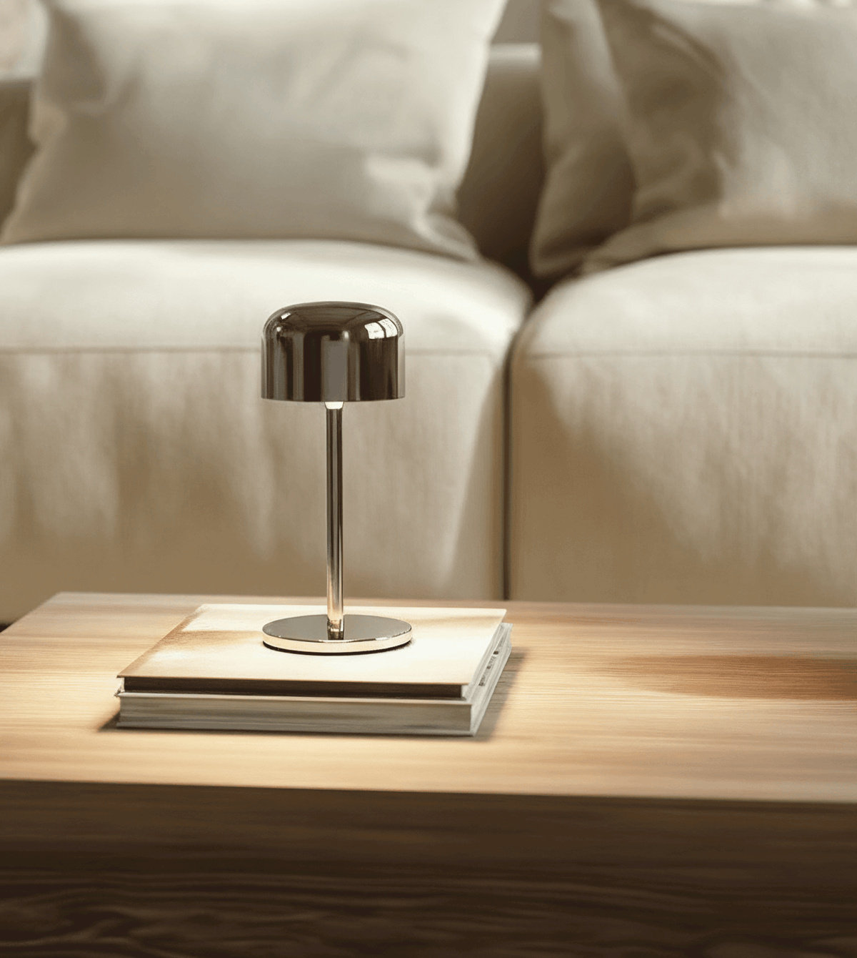 Lámpara de mesa recargable Rupela en un salón luminoso – imagen 4