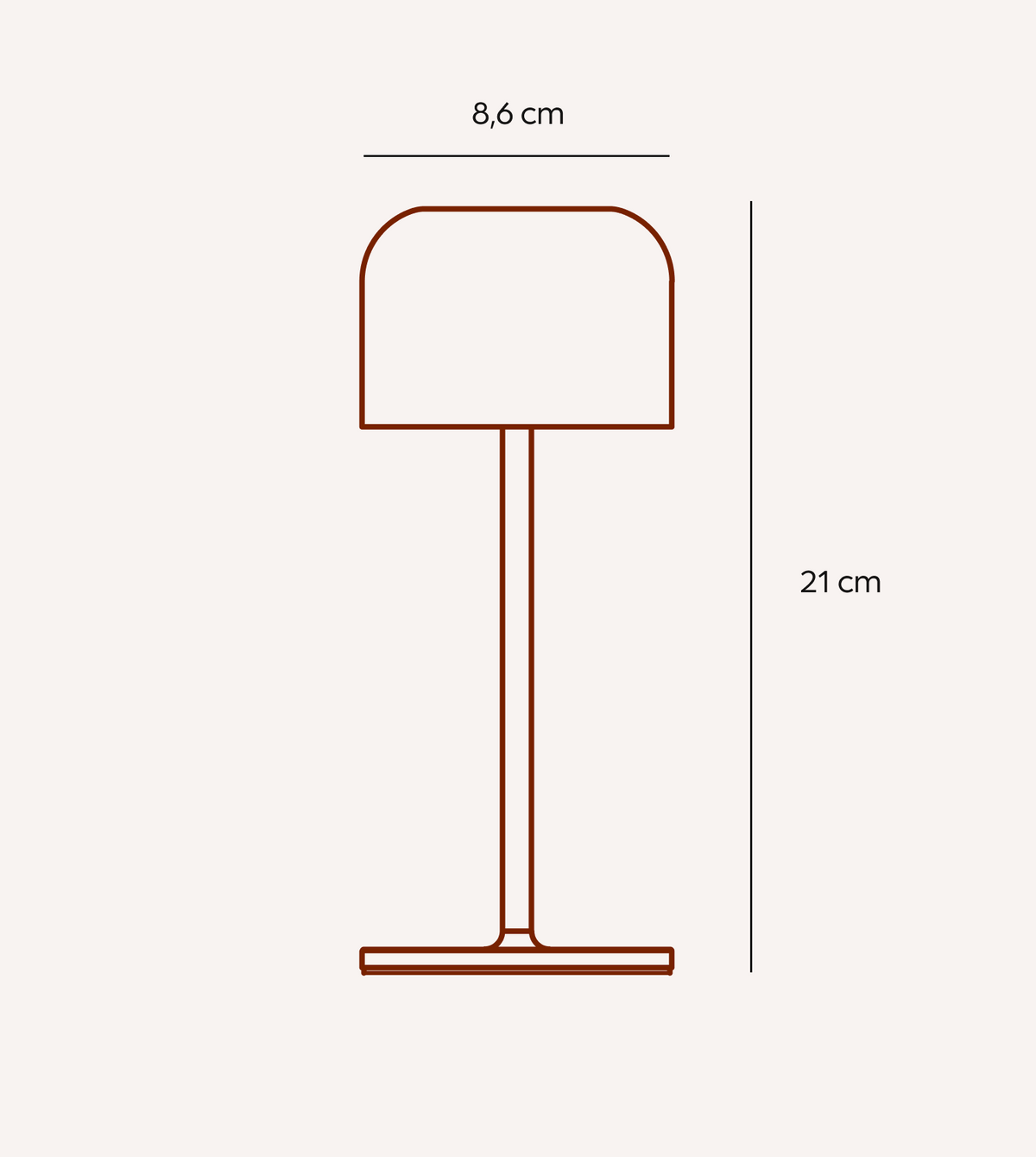 Lámpara de mesa recargable Rupela – medidas de la lámpara