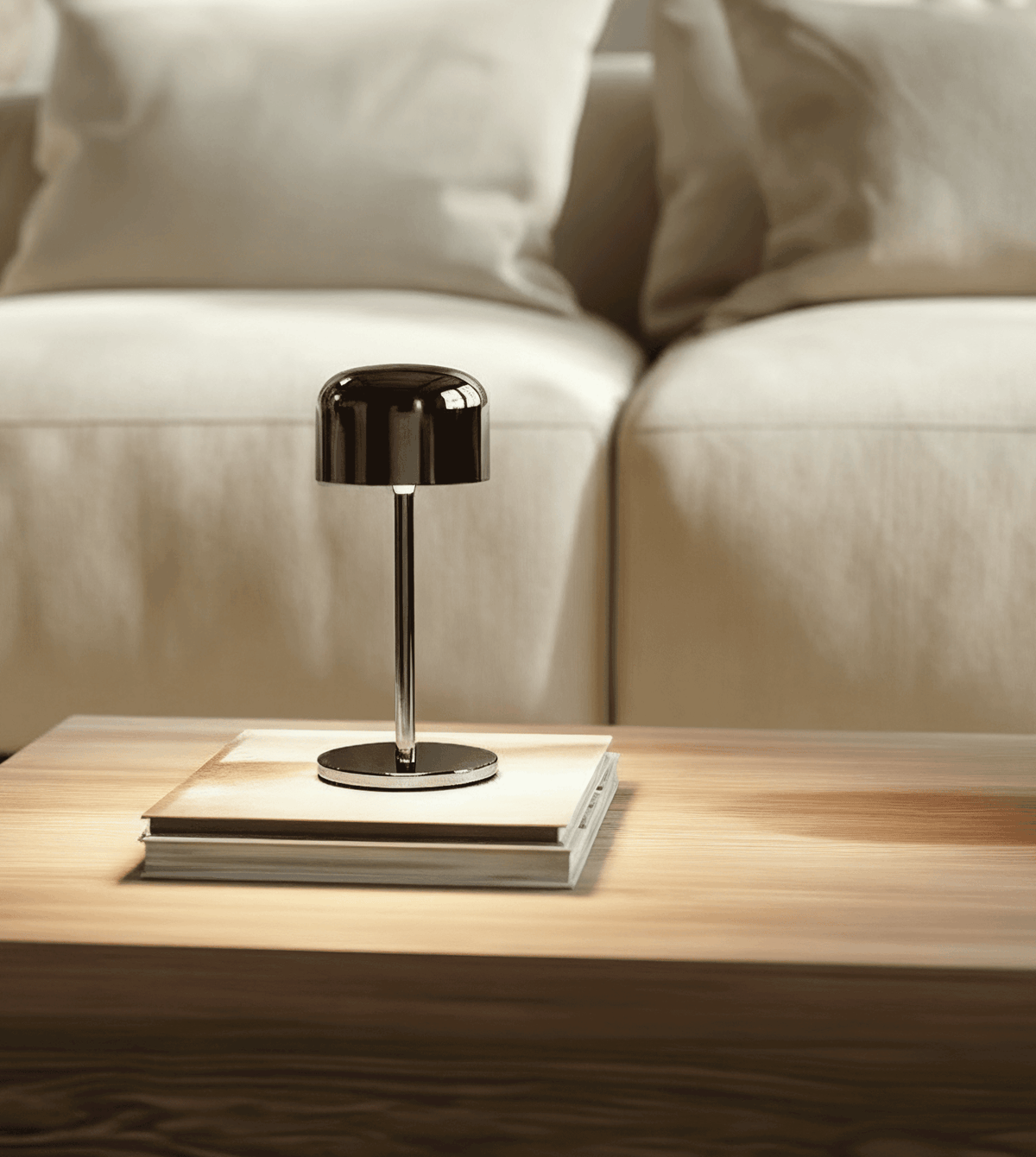 Lámpara de mesa recargable Rupela en un salón luminoso – imagen 12
