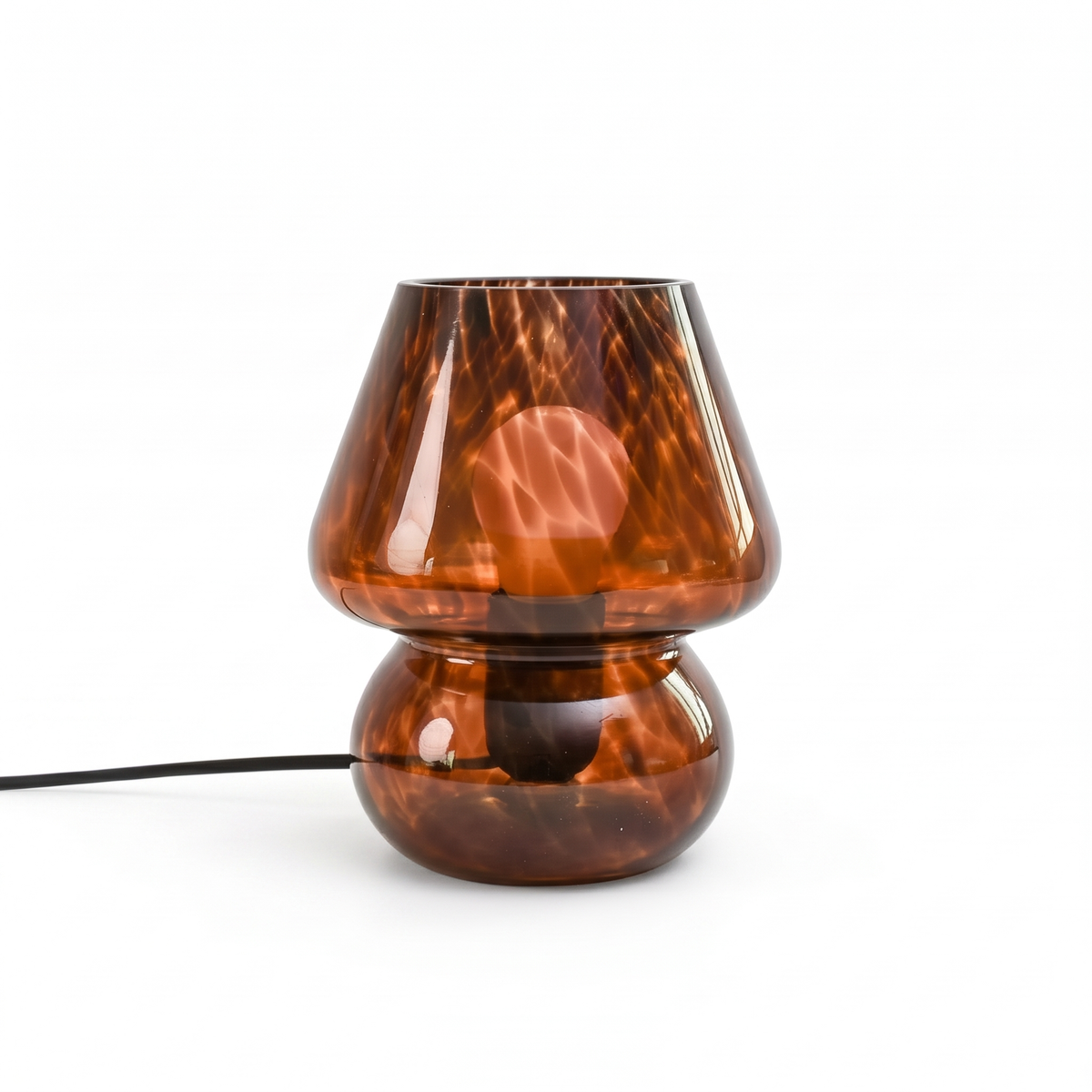 Lámpara de mesa seta de cristal Salpina – cristal moteado marrón carey
