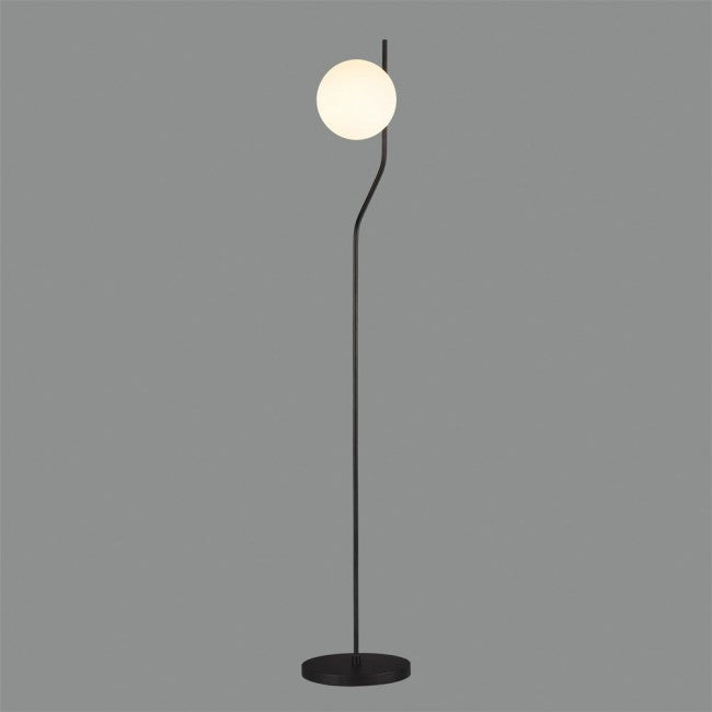 Saluna - Lámpara de Pie Minimalista con Esfera de Cristal y Tallo Metálico