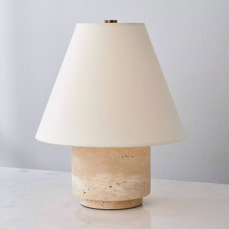 Saxela - Lámpara de Mesa de Travertino Natural con Pantalla de Tela