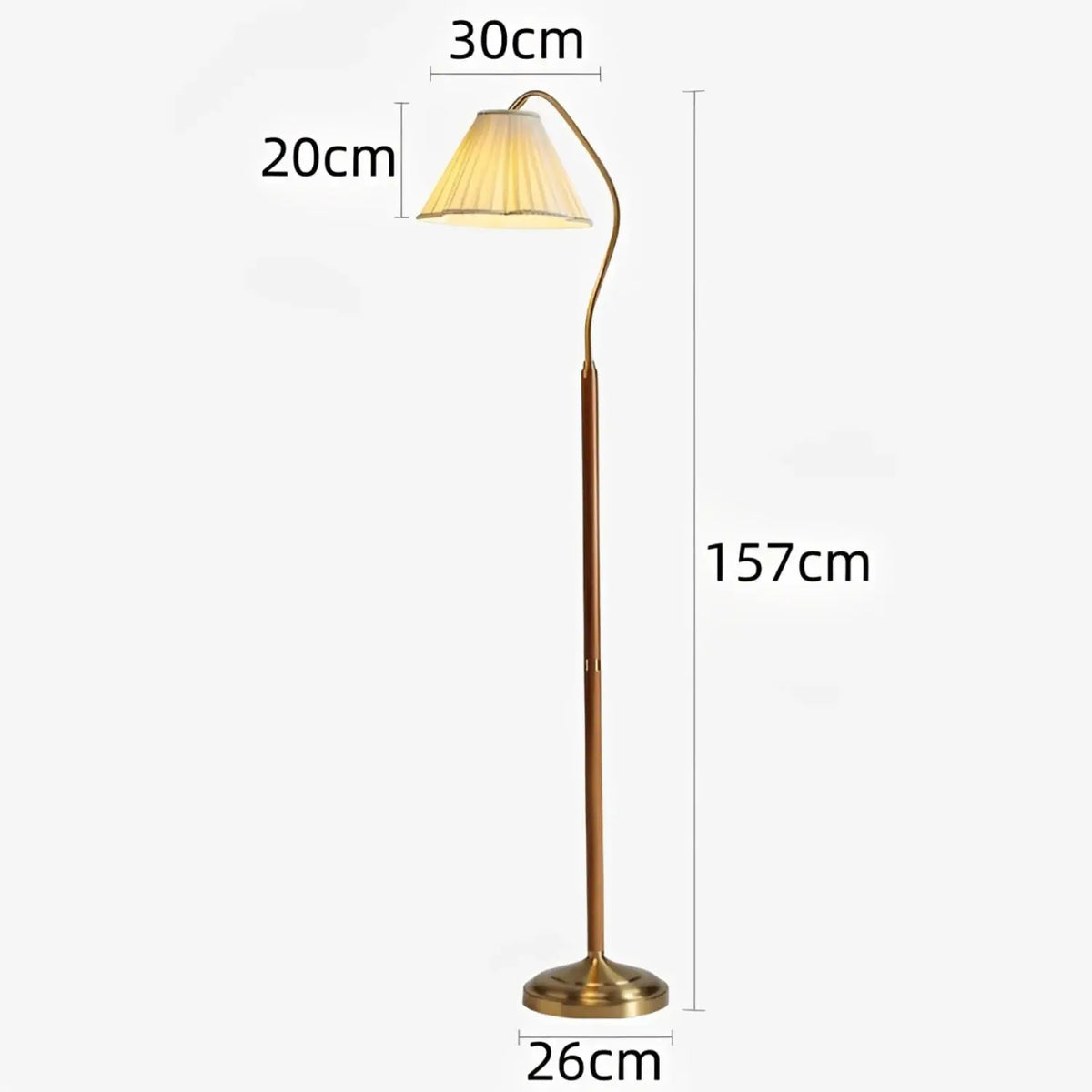 Lámpara de pie vintage con pantalla plisada Sayela – dibujo con medidas