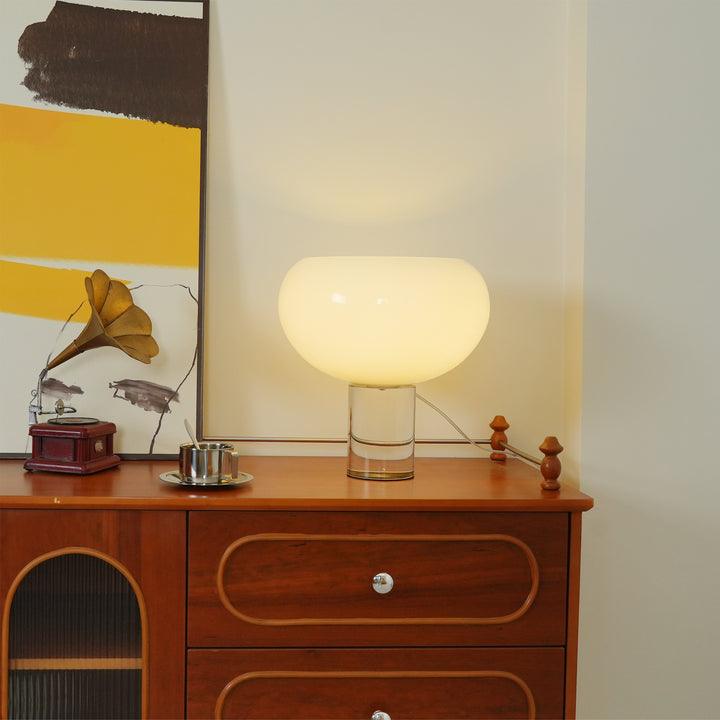 Selunela - Lámpara de Mesa Luna de Cristal Blanco con Base Transparente