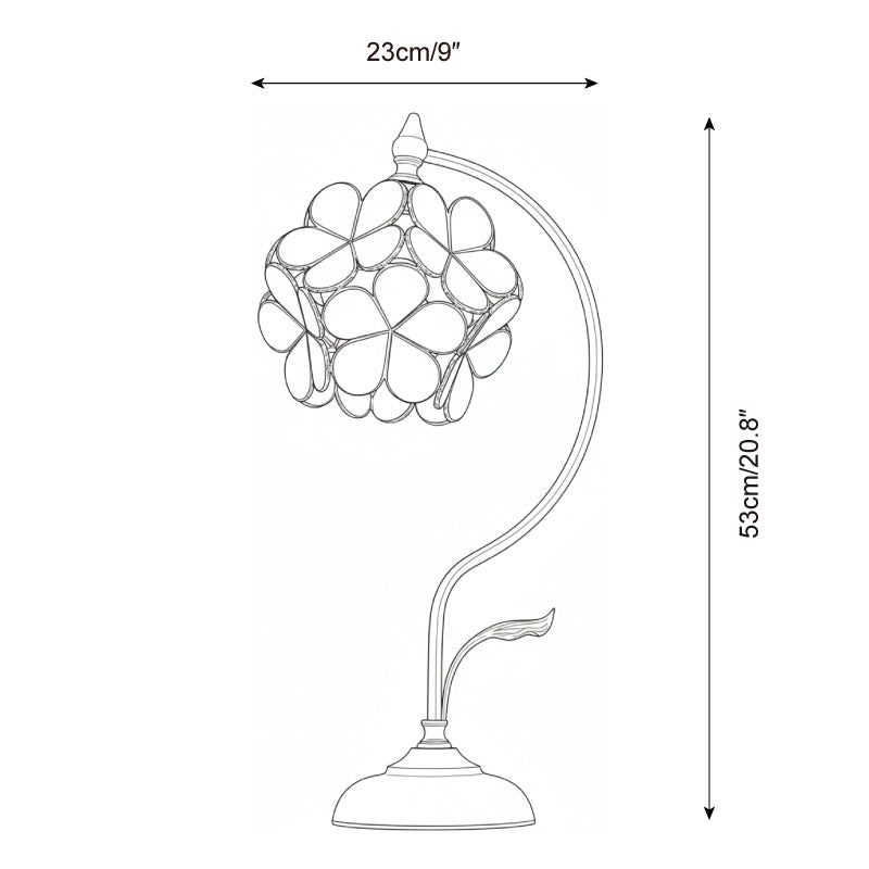 Lámpara de mesa de latón con flor de cristal Sepalia – medidas