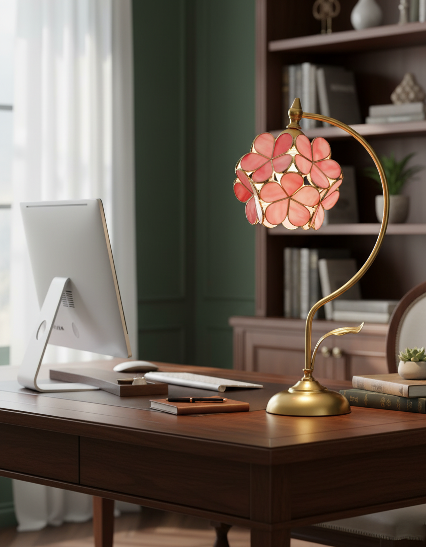 Lámpara de mesa de latón con flor de cristal Sepalia en un salón romántico – imagen 14
