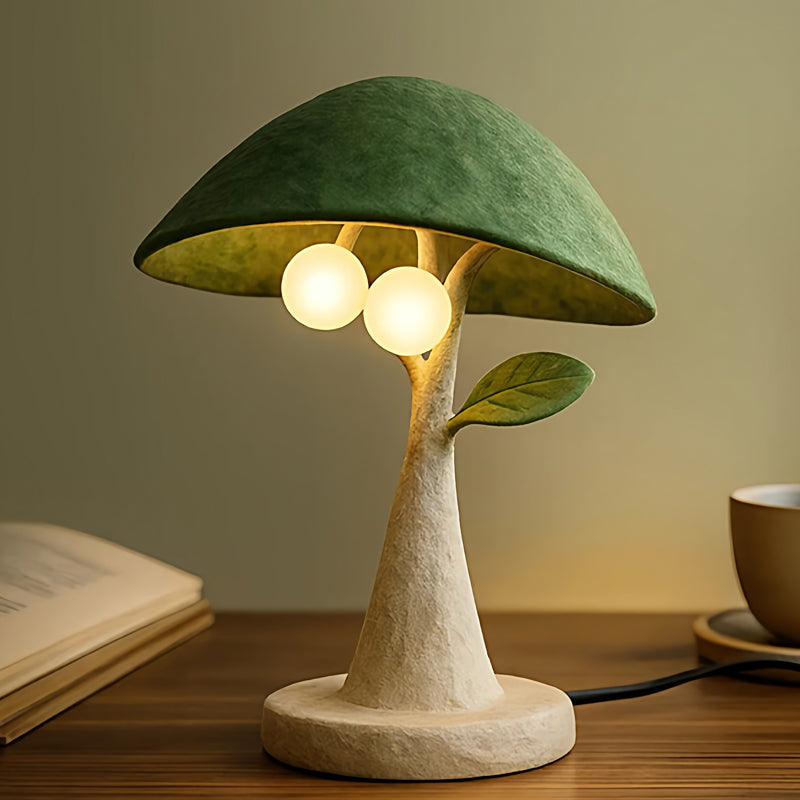 Setalia - Lámpara de Mesa Seta de Resina con Hoja y Dos Luces Globo