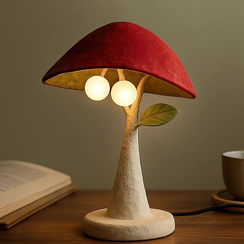 Lámpara de mesa seta Setalia – sombrero rojo encendida