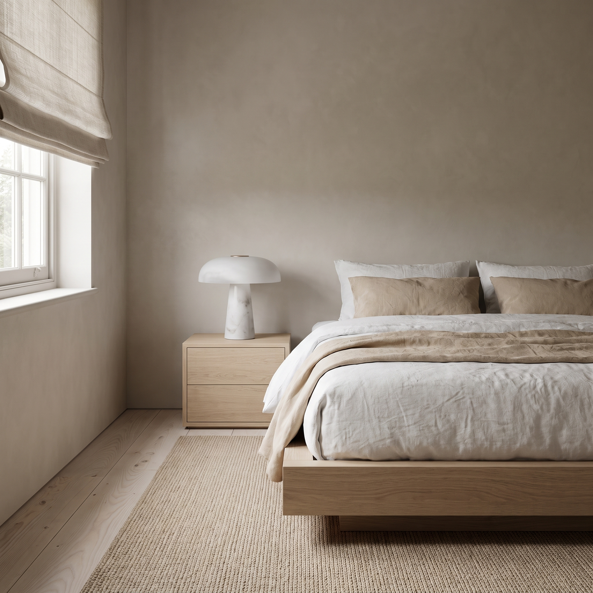 Lámpara de mesa de mármol Setalma – en la mesita de noche de un dormitorio