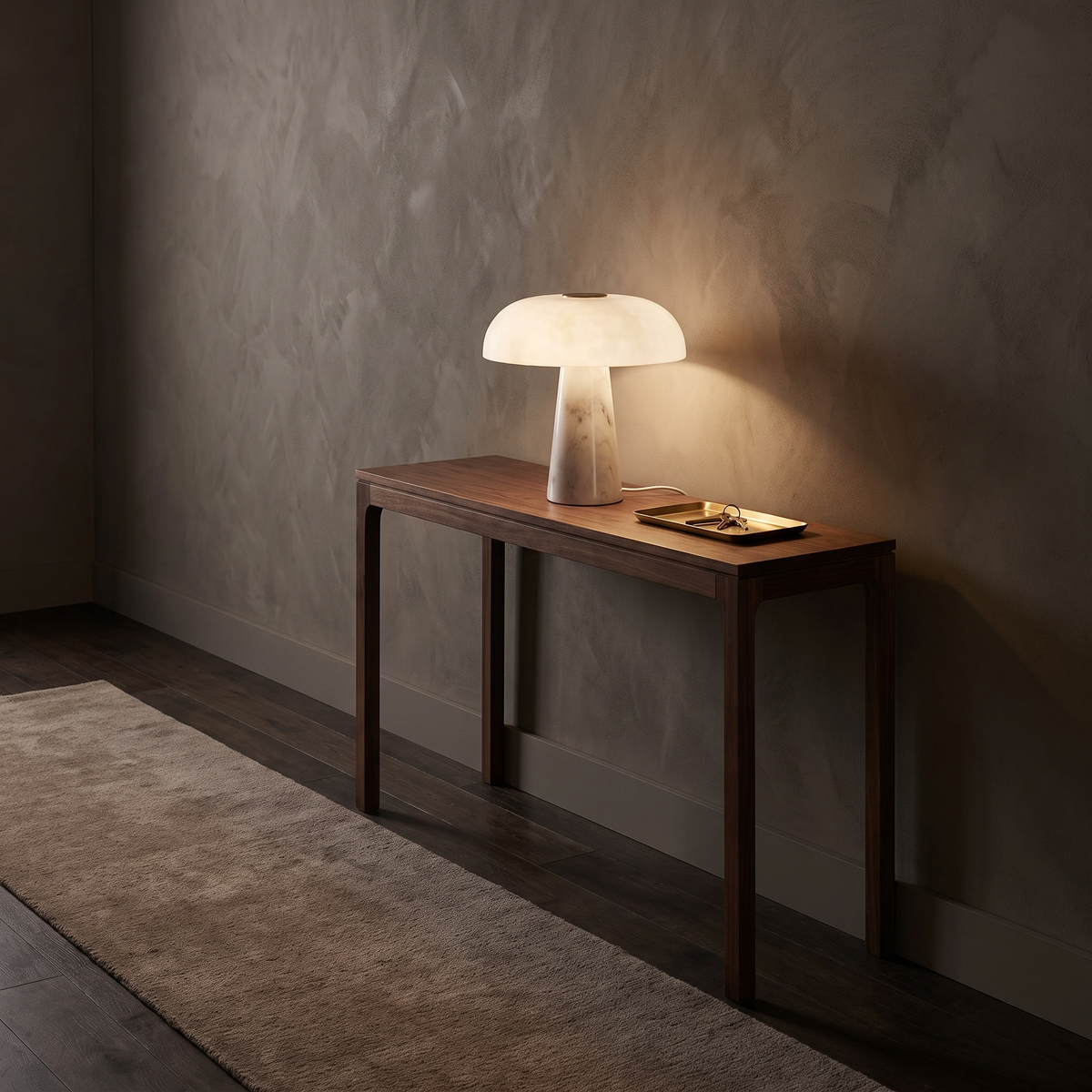 Lámpara de mesa de mármol Setalma – sobre una consola en un recibidor