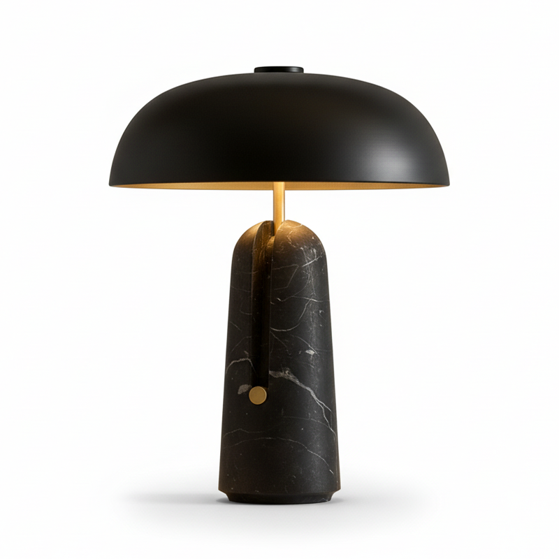 Lámpara de mesa de piedra Setara – pantalla negra y mármol negro