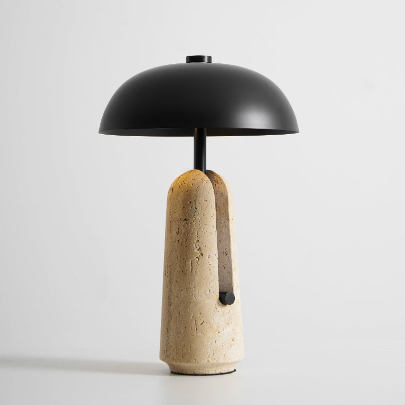 Lámpara de mesa de piedra Setara – pantalla negra y travertino beige