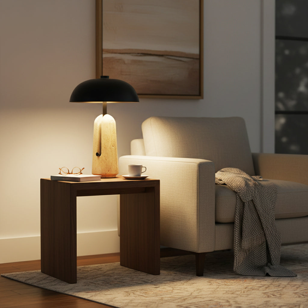 Lámpara de mesa de piedra Setara en un salón contemporáneo – imagen 11