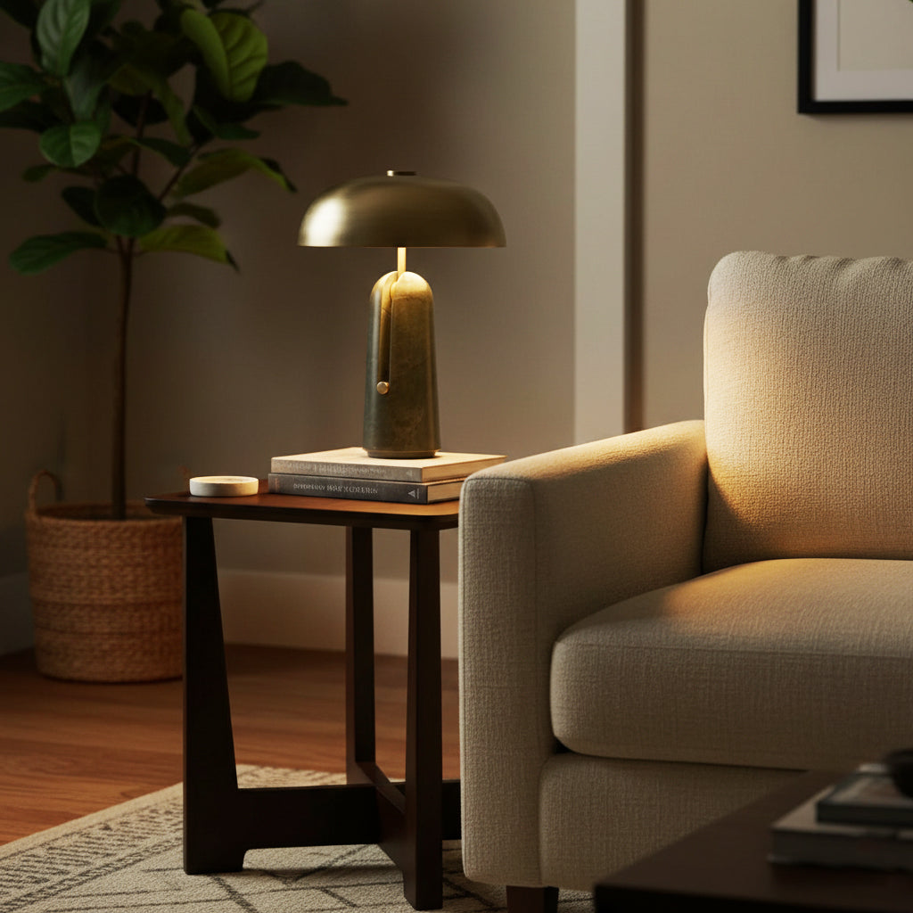 Lámpara de mesa de piedra Setara en un salón contemporáneo – imagen 14