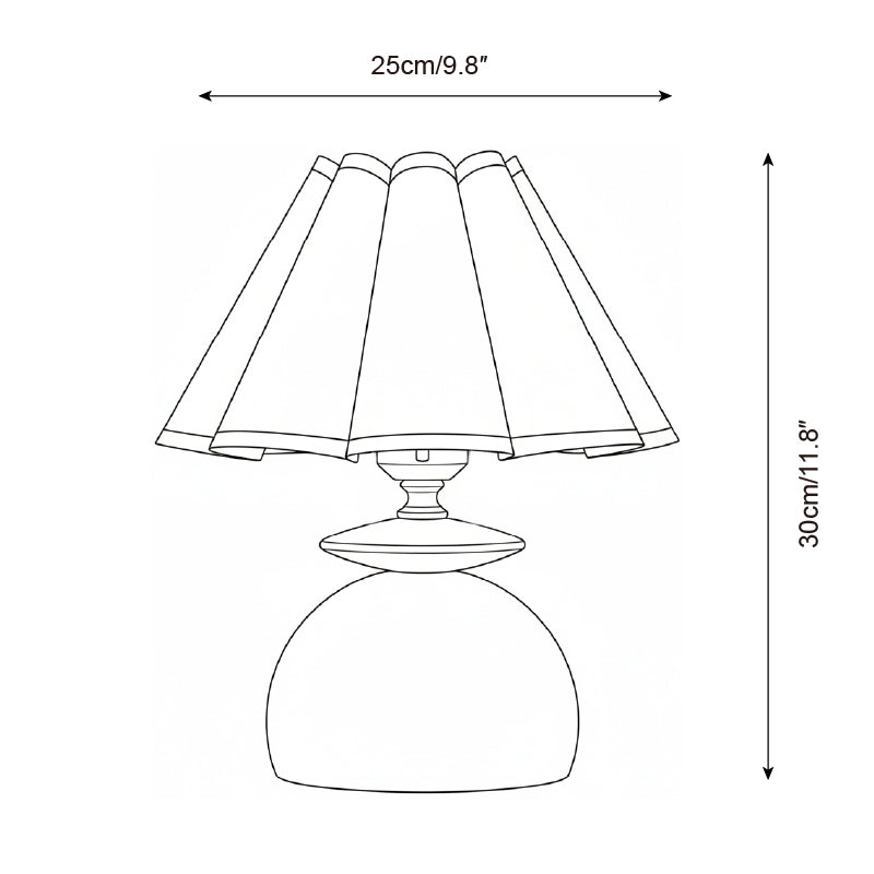 Lámpara de mesa de madera Setova – plano de medidas del modelo de 25 cm