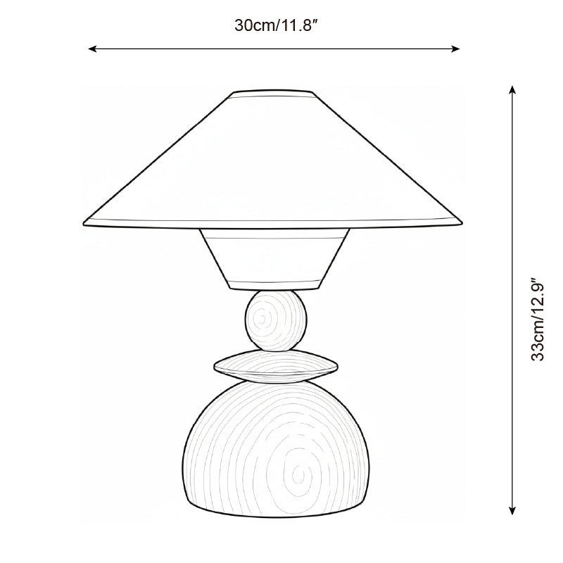 Lámpara de mesa de madera Setova – plano de medidas del modelo de 30 cm