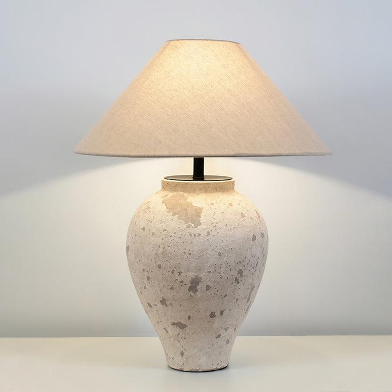 Sileta - Lámpara de Mesa de Cerámica Efecto Piedra con Pantalla de Lino