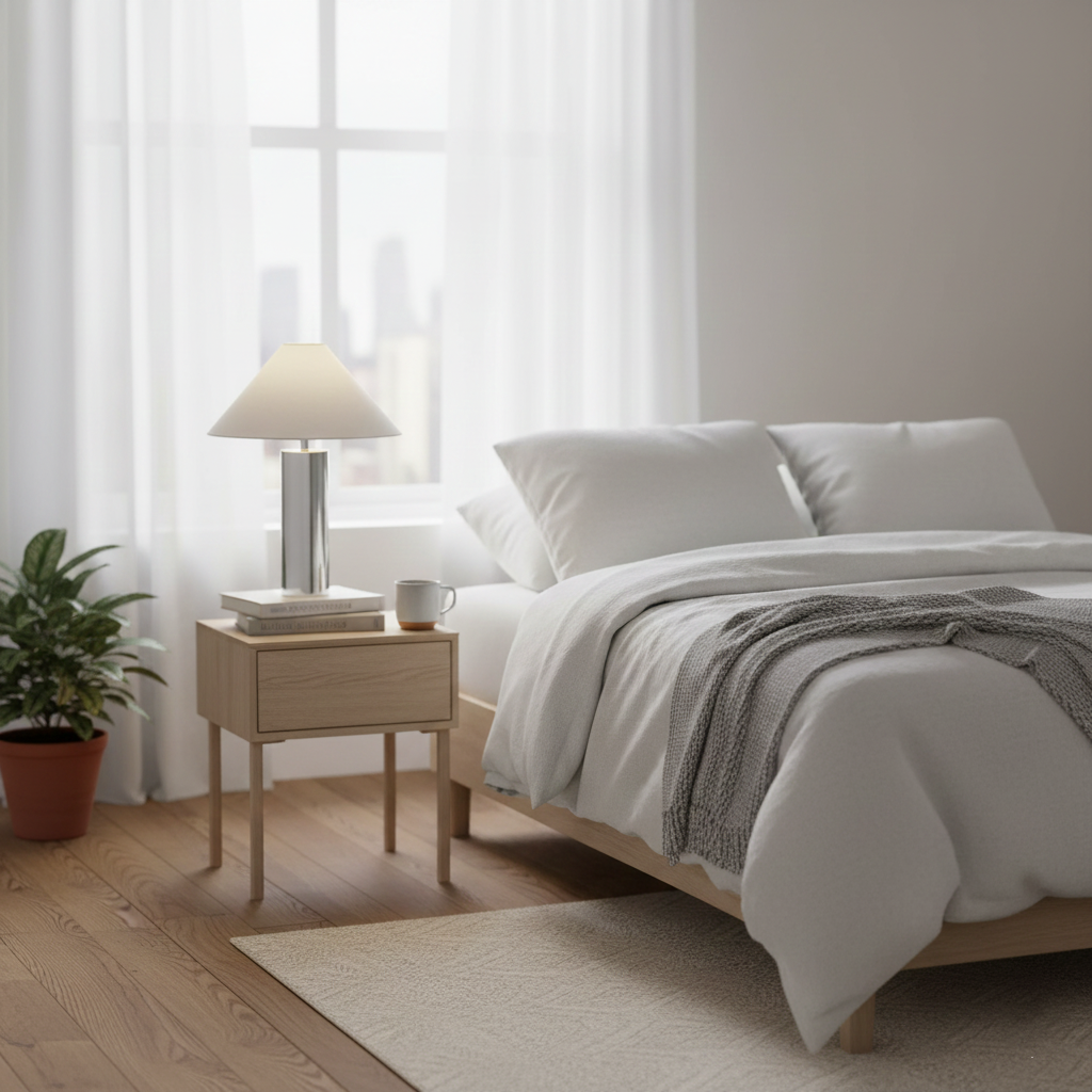 Lámpara de mesa cromada Silvera en un salón minimalista – imagen 10