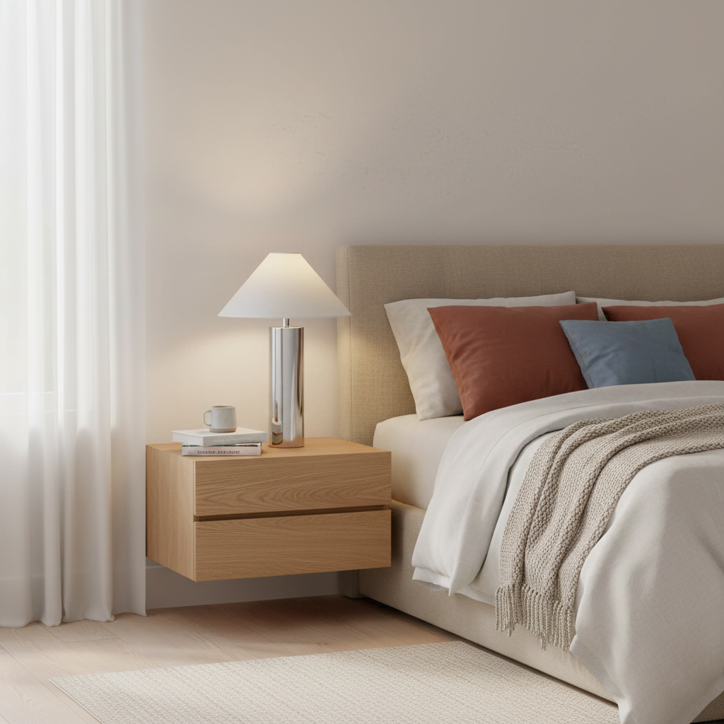 Lámpara de mesa cromada Silvera en un salón minimalista – imagen 8